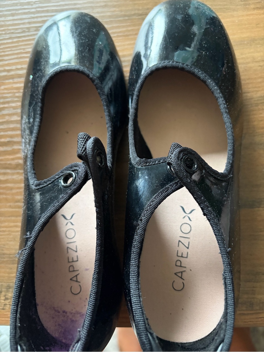 Capezio Black Patent Mary Jane Flats with Button Strap